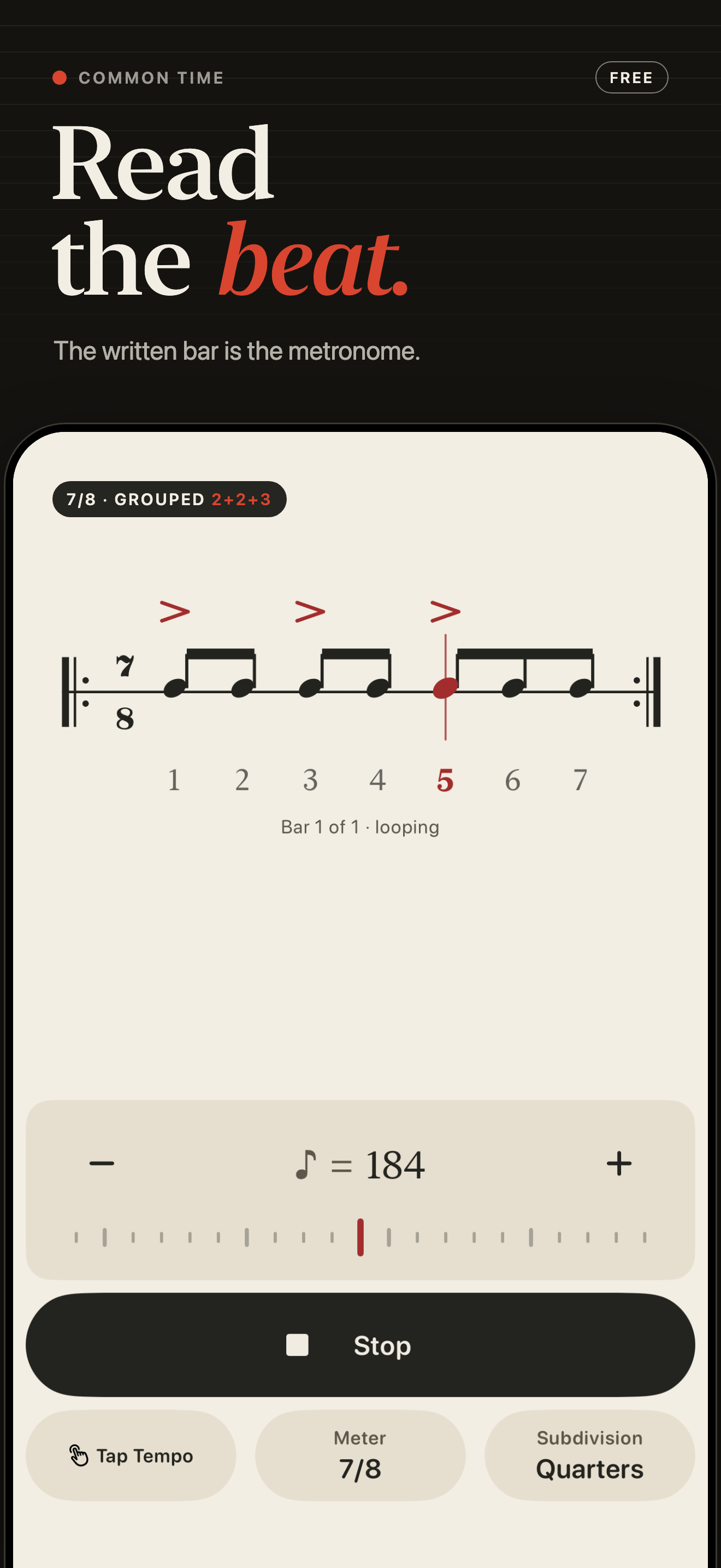 Read the beat — Common Time Metronome screenshot