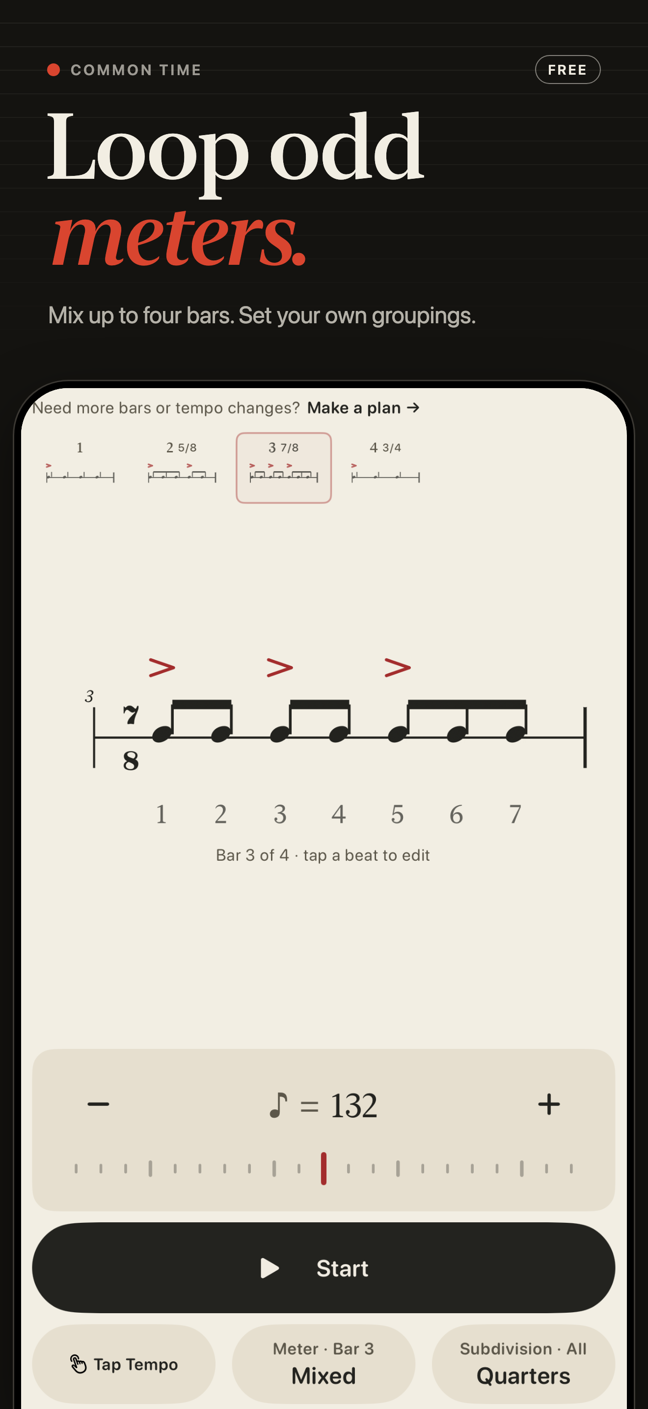 Loop odd meters — Common Time Metronome screenshot