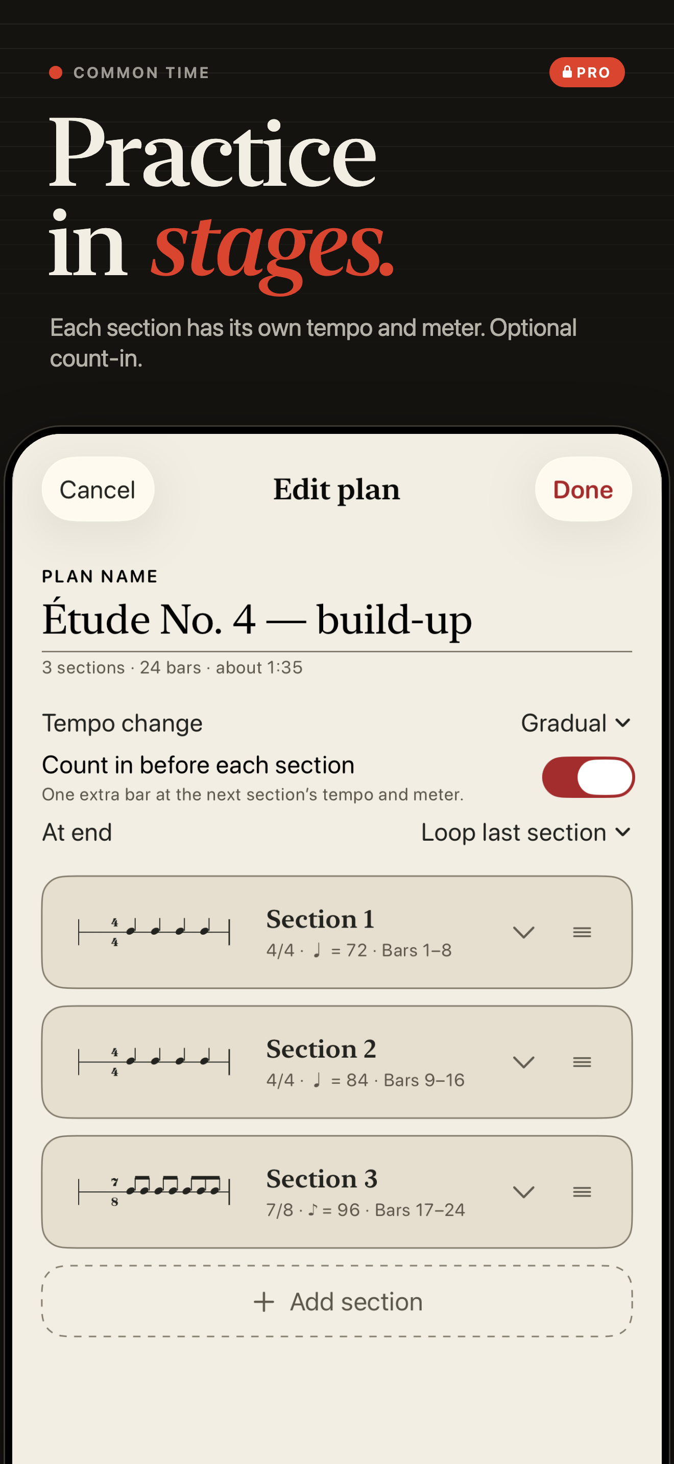 Practice in stages — Common Time Metronome screenshot